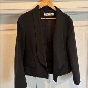 Zara Black Shawl Collar Cropped Blazer
